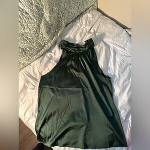 AQUA Green Silk High Neck Sleeveless Top